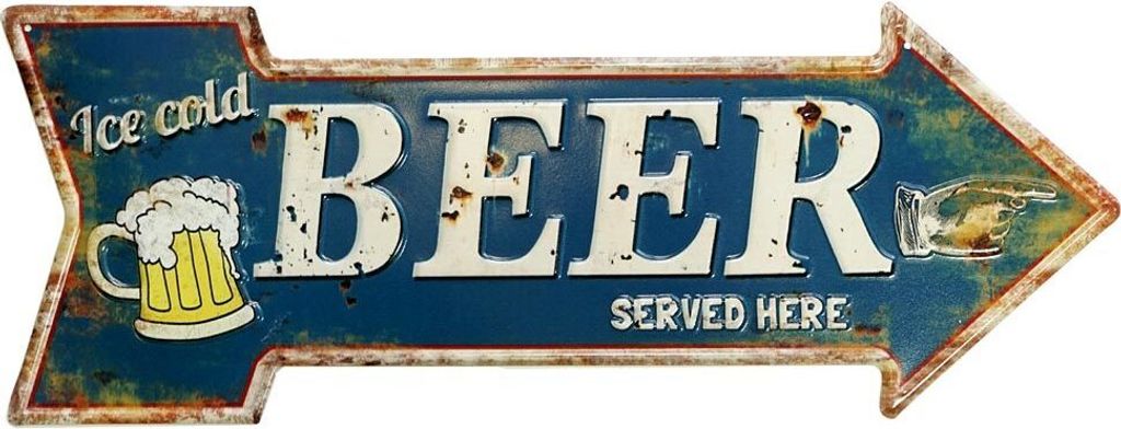 Vintage Blechschild Ice cold BEER SERVED HERE Wegweiser Bier Geprägt 50x19cm