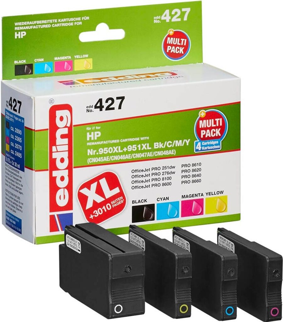 A product shot of an HP ink cartridge multipack box and the cartridges themselves.