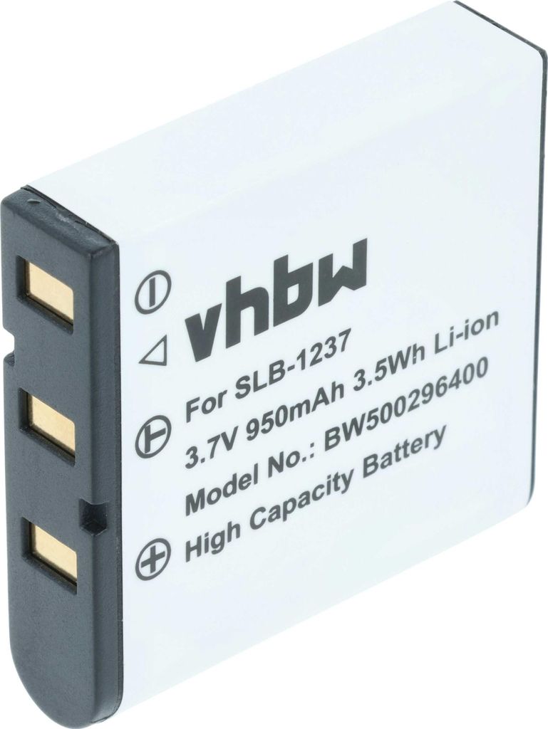 vhbw Akku Ersatz für Samsung SLB-1237 für Kamera (950 mAh, 3,7 V, Li-Ion)