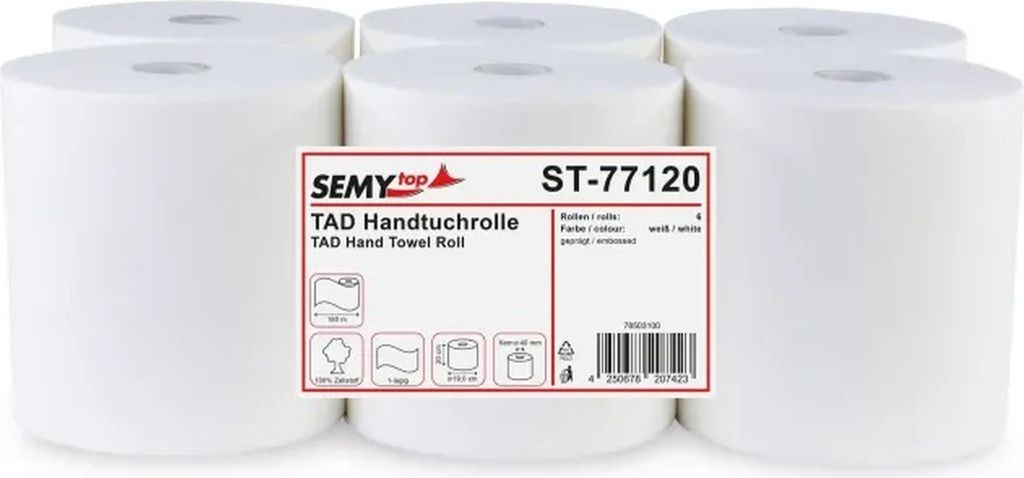 Handtuchrollen SemyTop - Autocut - 20 cm - 1-lagig, TAD - hochweiß - 6 Rollen