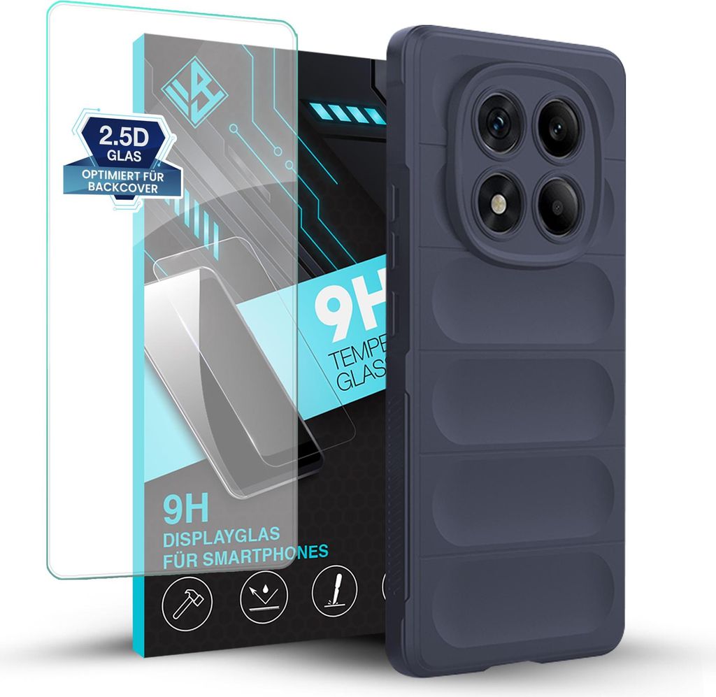 Handy Hülle für Xiaomi Redmi Note 14 Pro mit 9H Displayglas Displayschutz Plus Grip Case Cover Schutzhülle Softgrip Farbe: Dunkelblau
