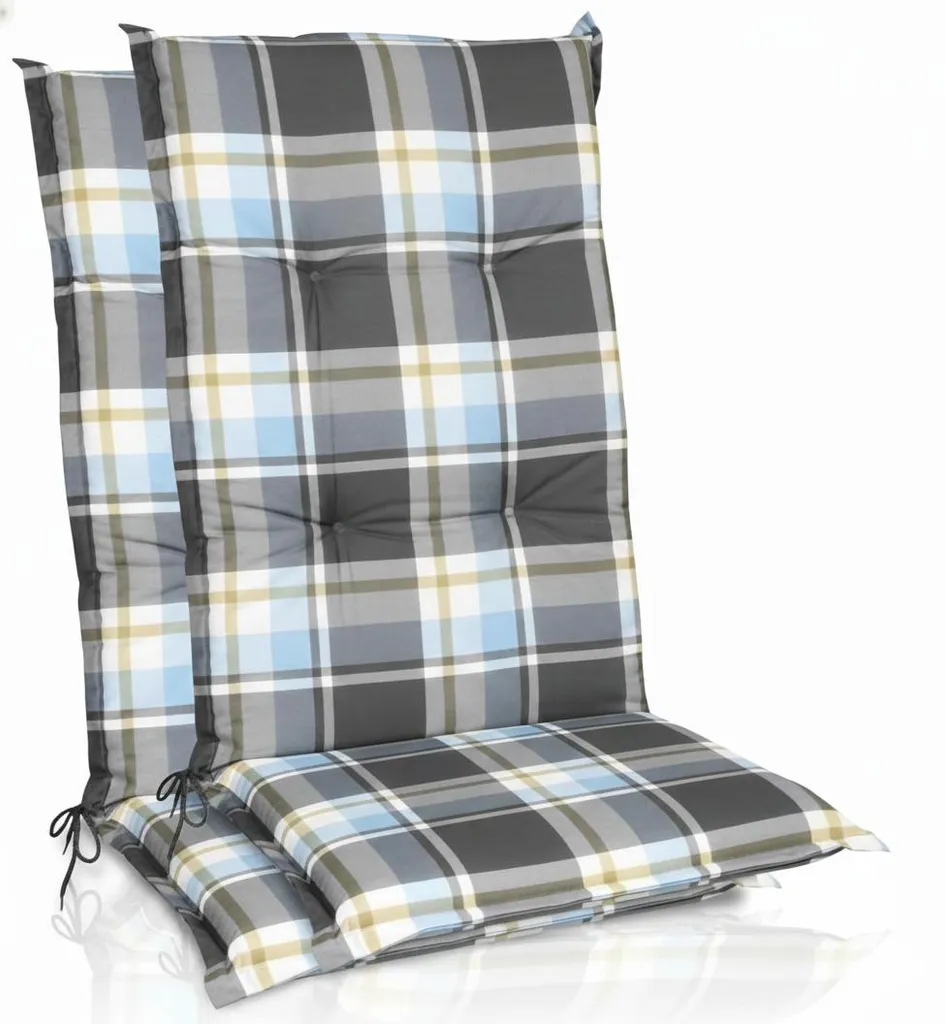 Coussin de Chaise Dossier Haut 120x50 Anti-Glisse Bleu à Carreaux Lot 2