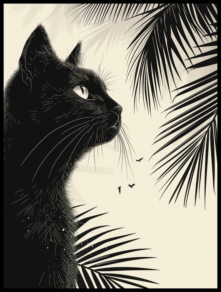 Plakat 60x80cm Nachdenken im Schatten der Palmen
