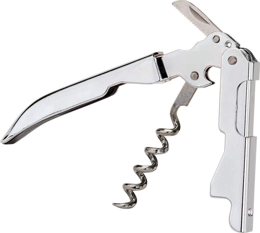 Fackelmann Doublepull Kellnerkorkenzieher, Weinflaschenöffner mit Folienschneider, Kapselheber (Farbe: Silber)