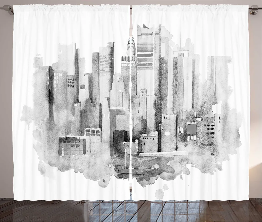 Rideau Décoratif Salon New York Aquarelle 280x225 cm Ambiance Rustique
