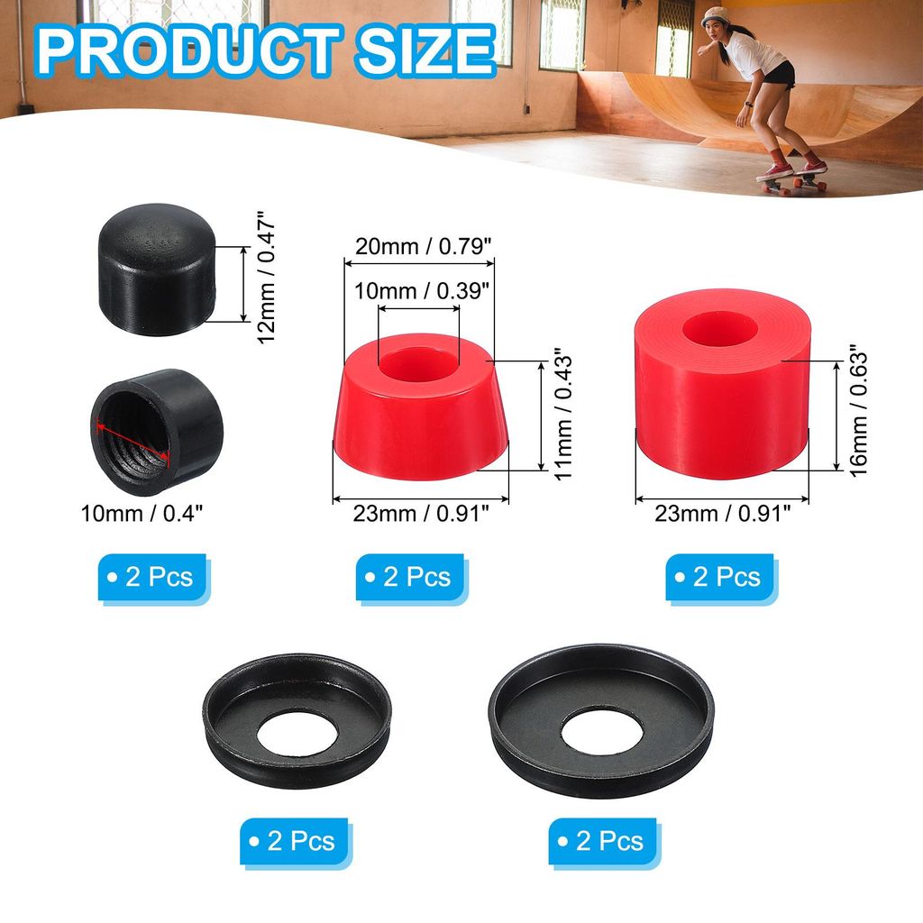 Skateboard-Buchsen, 90A PolyurethanLongboard-Truck-Reparatur-Kit Buchsen Unterlegscheiben Pivot-Cups fš¹r Outdoor-Skateboard-Teile, Rot