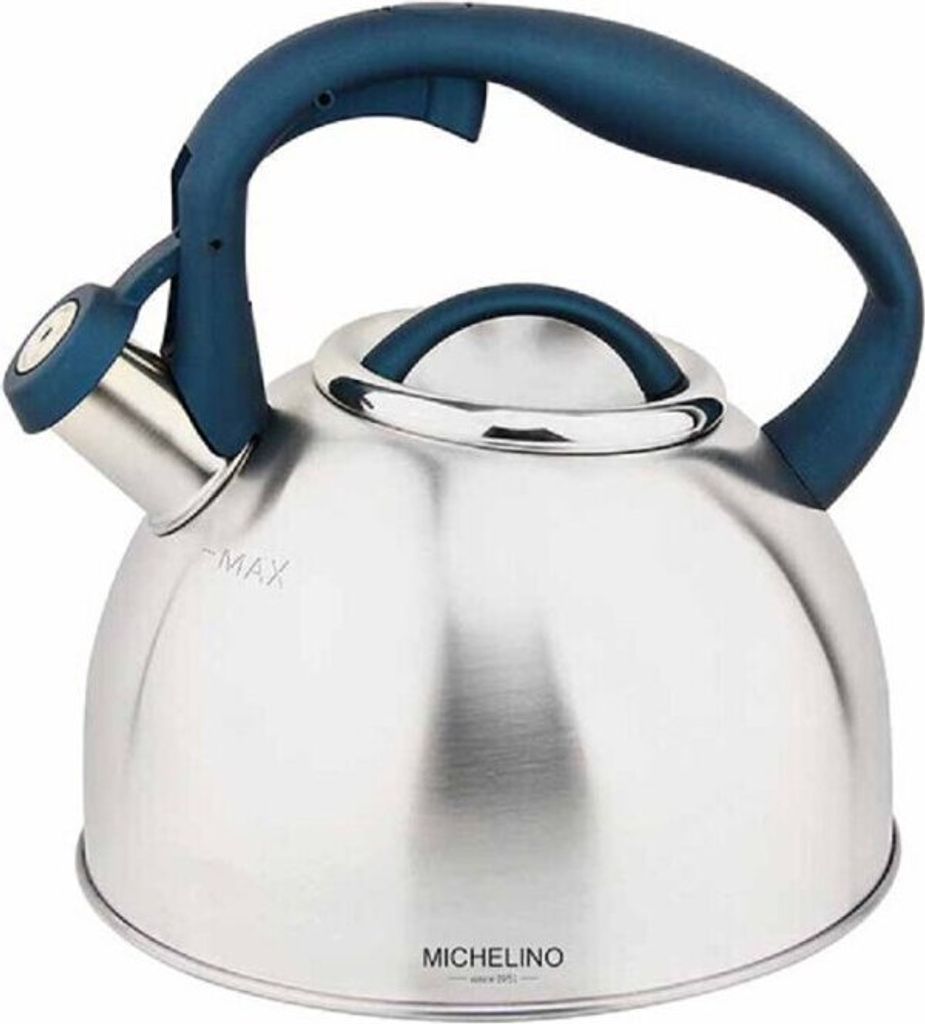MICHELINO Wasserkessel Flötenkessel 2,5L Edelstahl für alle Herdarten geeignet Petrol
