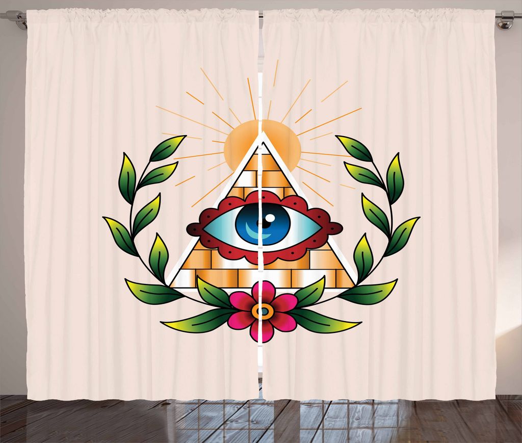 ABAKUHAUS Auge Rustikaler Gardine, Esoteric Bunte Zusammenfassung, Schlafzimmer Kräuselband Vorhang mit Schlaufen und Haken, 280 x 175 cm, Mehrfarbig