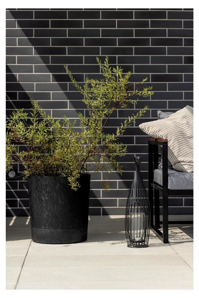 Blumentopf mit Untersetzer, 2er-Pack, dekorativer Pflanzentopf aus Kunststoff, moderne runde Form für Innenräume (ø 40 cm, 2 Stück)