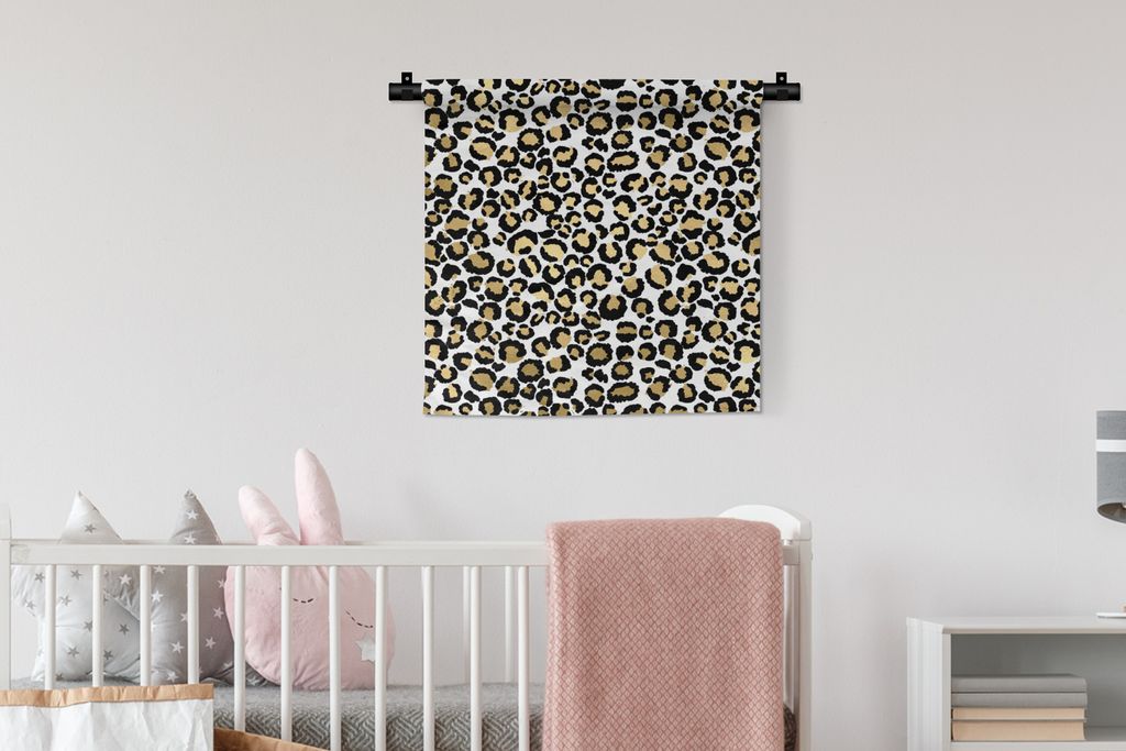MuchoWow Wandteppich Wandbehang Muster - Pantherdruck - Gold 60x60 cm Tapisserie Dekoration Wandtuch - Dekorationen - Wand Decke
