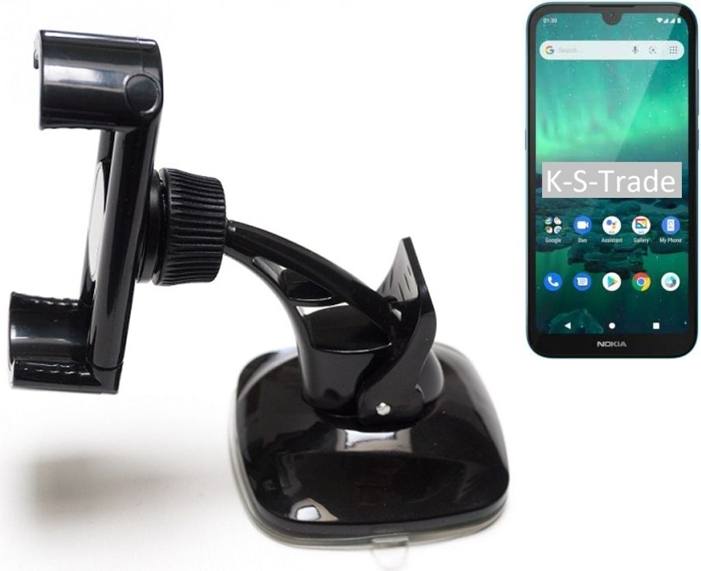 K-S-Trade kompakte Handy-Halterung Windschutzscheibe kompatibel mit Nokia 1.3 Armaturenbrett schwarz Autohalterung KFZ Halter Scheiben-Halterung