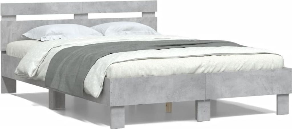 Maison Exclusive - Bettgestell mit Kopfteil LED-Beleuchtung Betongrau 120x190 cm