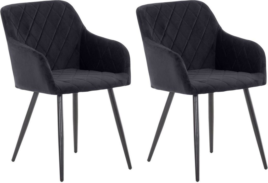2er Set Esszimmerstuhl Shila Samt schwarz