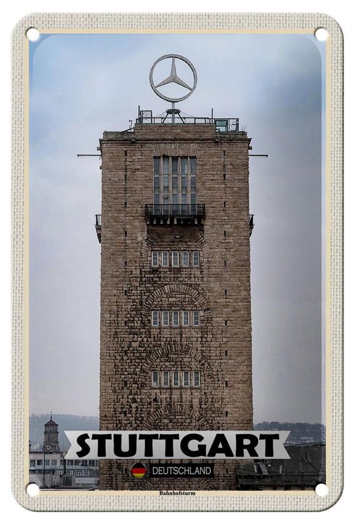 Blechschild Städte Stuttgart Bahnhofsturm Architektur 12x18cm Schild