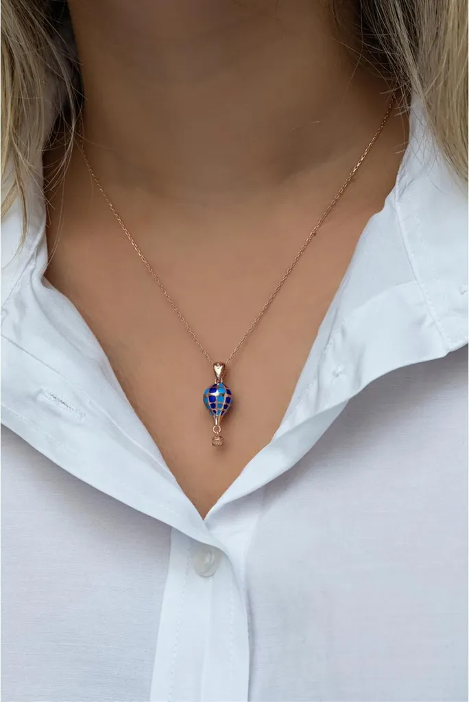 Collier en argent avec pendentif montgolfière 3D or rose ajustable - 4