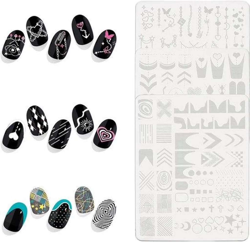 Accessoire Nail Art pour French Manucure Créative : Set de 3 Plaques Inox