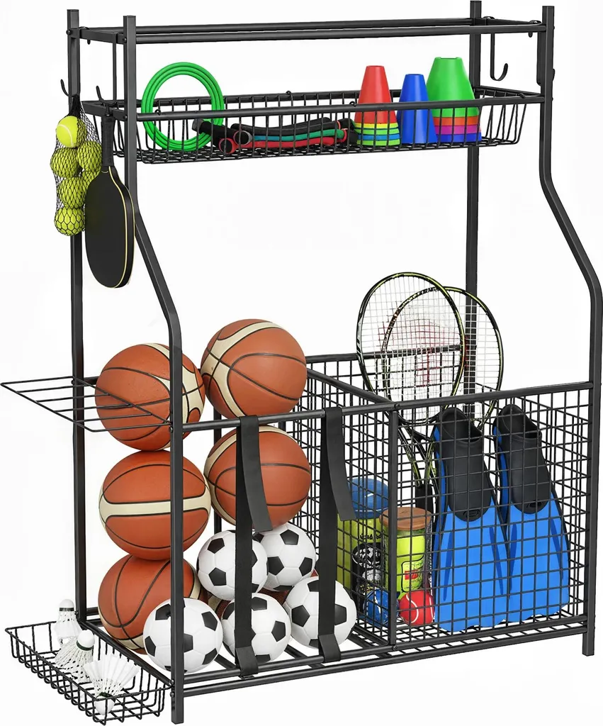 Ne laissez plus vos ballons traîner avec ce rack de rangement noir