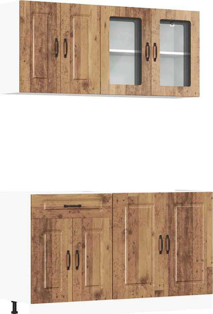 vidaXL 4-tlg. Küchenschrank-Set Kalmar Altholz-Optik Holzwerkstoff