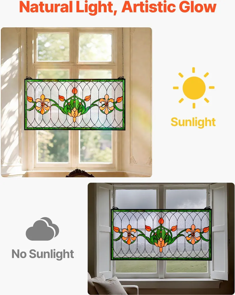 Vitrail Tiffany Multicolore avec Chaîne de Suspension - Format 81x43 - 4