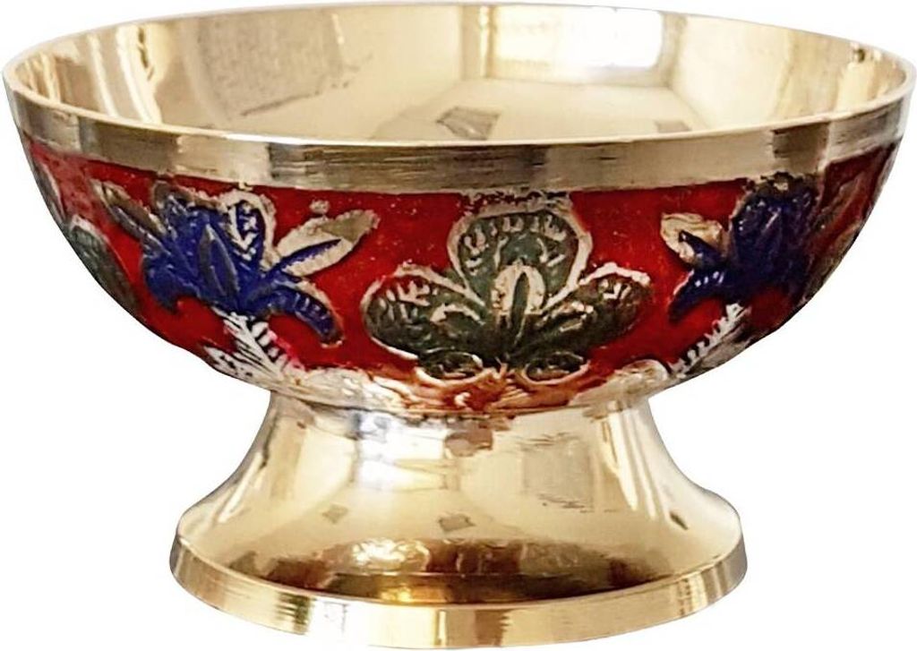 Räucherschale Messing Vase Massiv Bemalt Ø 10cm mit Muster Deko Räucherwerk 2178