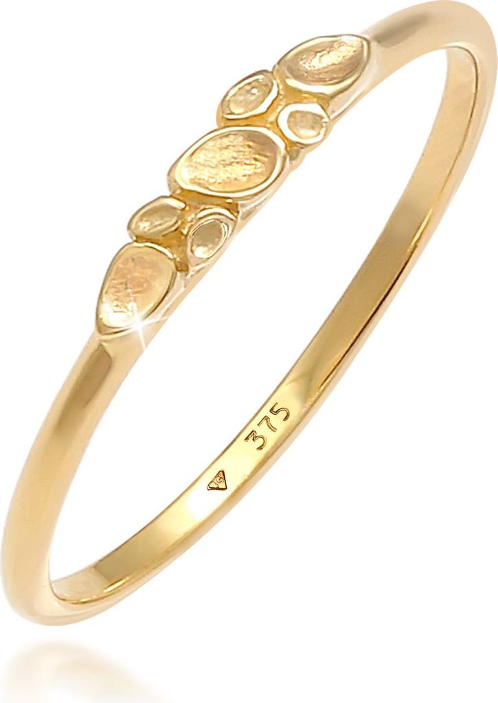 ELLI Damen Ring aus 375er Gelbgold, zeitloses Design mit organischer Naturstruktur