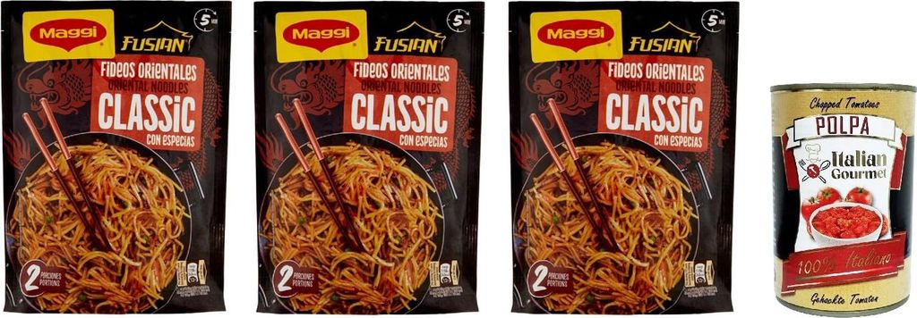 6x MAGGI Fusian Taste Of Classic Noodles Con Spezie (2 Porzioni) 121gr+ Italitan Gourmet polpa 400g