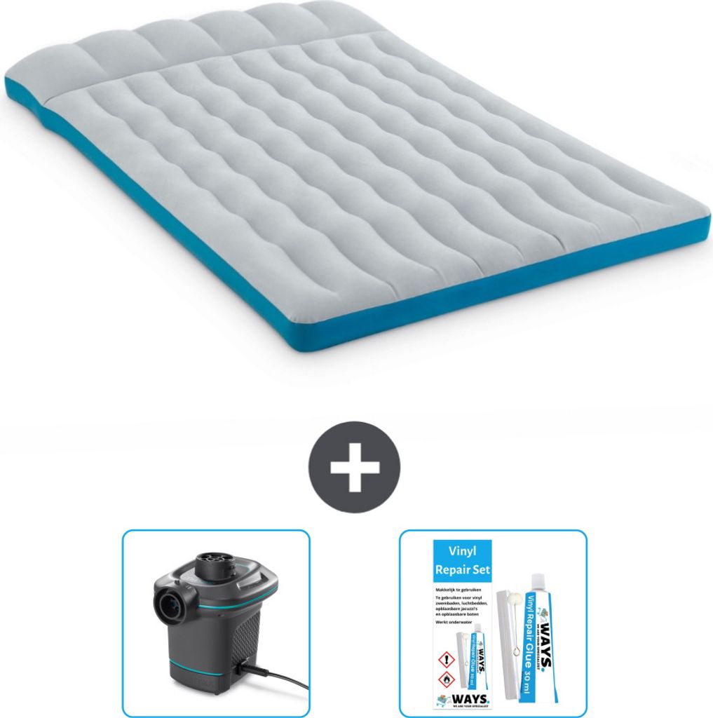 Intex Campingmatte – 2 Personen – 127 x 193 x 24 cm – Blau – im Lieferumfang enthalten Pumpe en Reperaturset