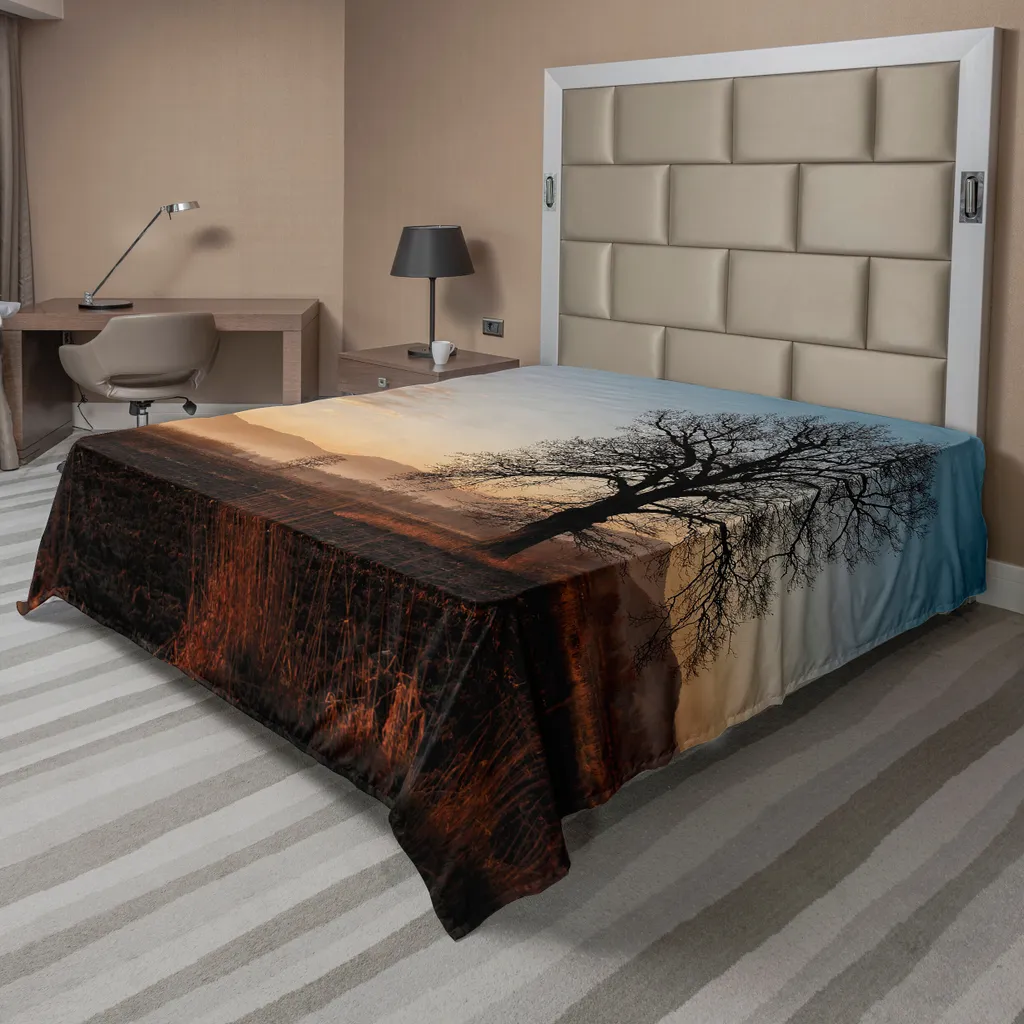 Drap plat décoratif 275x260 cm thème nature automnale pour lit King Size