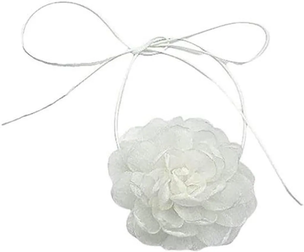 Choker collier ras de cou à fleurs avec grand nœud satin romantique