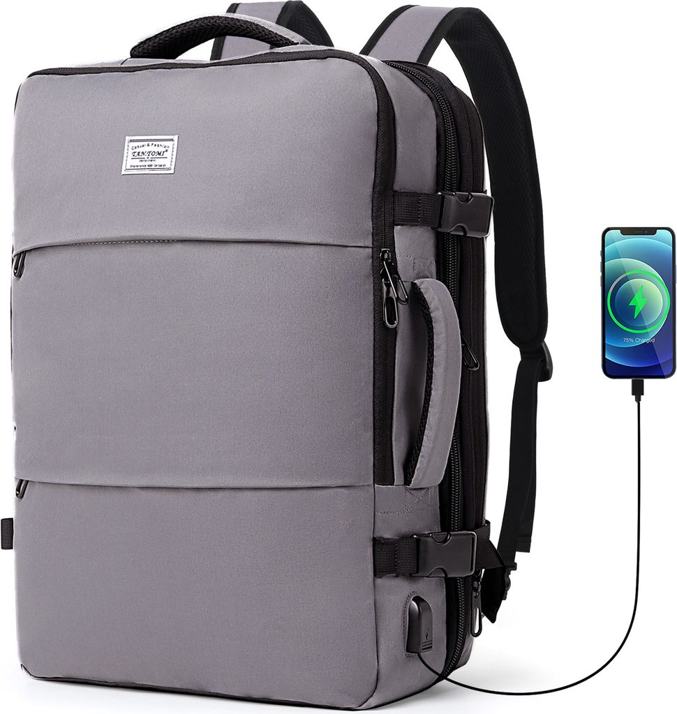 Mofut Reiserucksack mit USB-Ladeanschluss, Erweiterbar Businesstasche für 15,6 Laptop, Rucksack Damen Reiserucksack, Flugzeug genehmigt, Wasserdicht