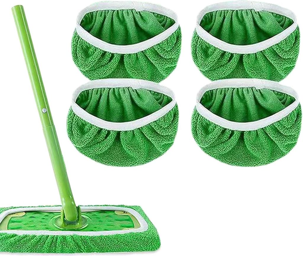 4 Stück Tücher Wiederverwendbare für Swiffer Bodenwischer, Trockene Bodentücher für Swiffer Sweeper Mop, Mikrofaser Nass Trocken Wischmopp Bez...
