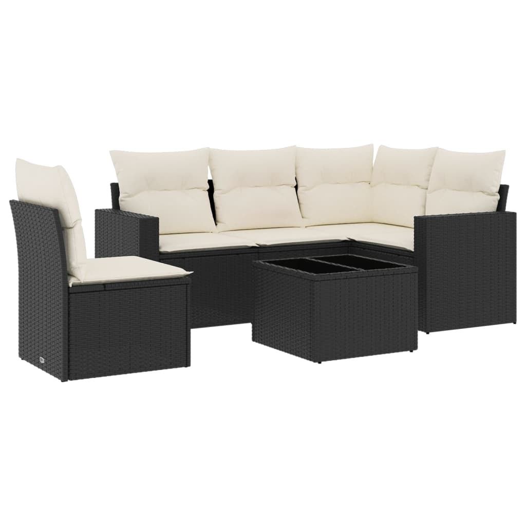 "im Sonderangebot" 6-tlg. Garten-Lounge-Set - elegantes Design - Sitzgruppe/Gartengarnitur - mit Kissen Schwarz Poly Rattan - Terassenmöbel DEMöb...