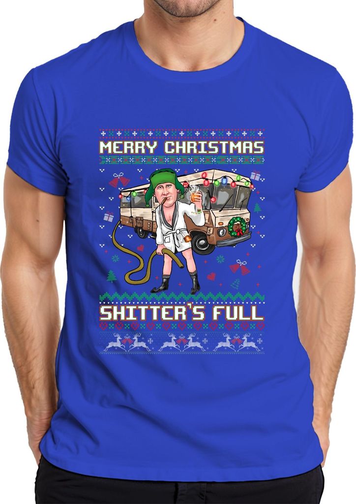 Merry Christmas Shitter's Full Weihnachten Schöne Bescherung Ugly Sweater Herren T-Shirt, Blau, L