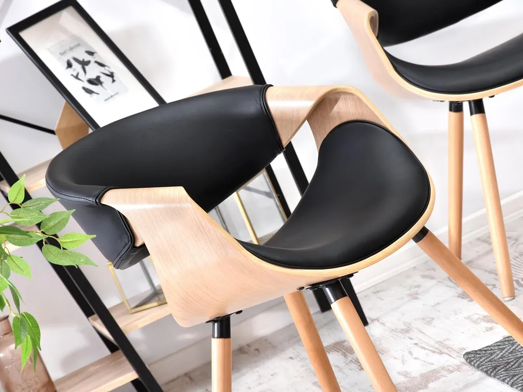 Chaise design SAROLTA bicolore chêne et noir avec dossier ergonomique