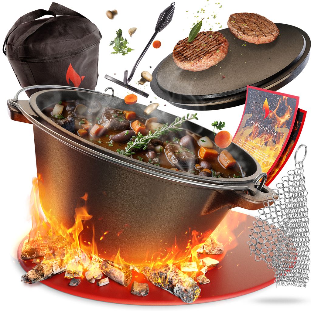 Premium Dutch Oven - Feuertopf Set aus Gusseisen