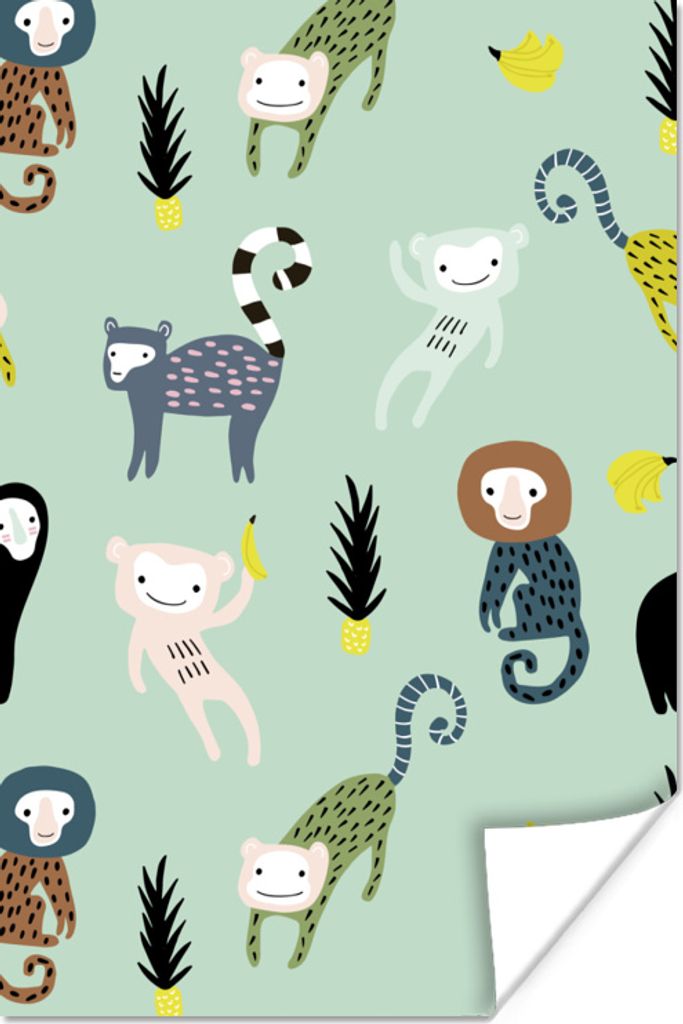 MuchoWow Poster Affe - Banane - Grün 120x180 cm - Kunstposter