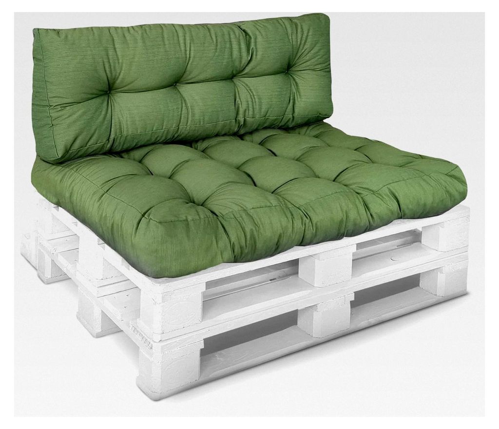 Palettenkissen für Europaletten - 2er Set - Lounge Kissen - 1x Sitzkissen 120 x 80 cm + 1x Rückenlehne 120 x 40 cm - Apfelgrün - Wasser- und sch...