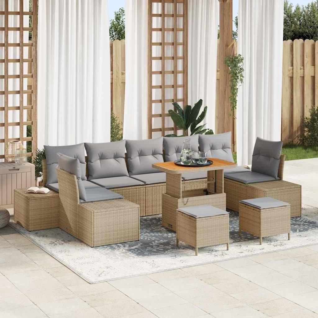 Maison Exclusive - Gartensofa-set mit Kissen 10 pcs Beige Poly-Rattan