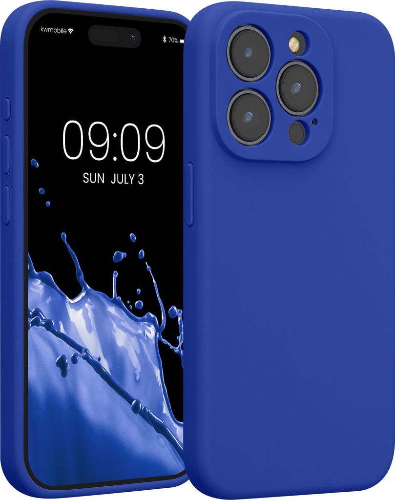 kwmobile Handyhülle kompatibel mit Apple iPhone 15 Pro Hülle - gummierte Handy Case aus Silikon in Baltik Blau