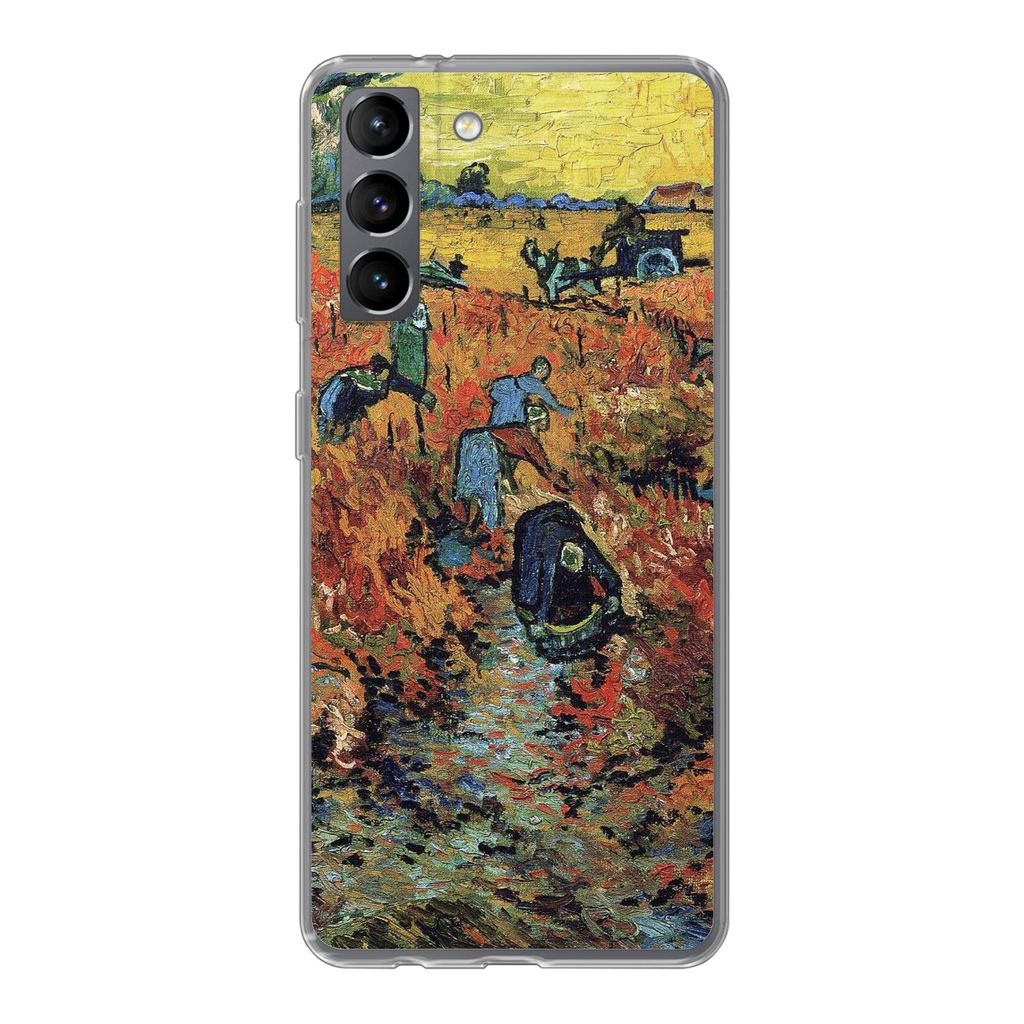 MuchoWow Handyhülle Schutzhülle Hülle für Samsung Galaxy S21 Der rote Weinberg - Vincent van Gogh Silikon Softcase Handy Hülle - Softcase