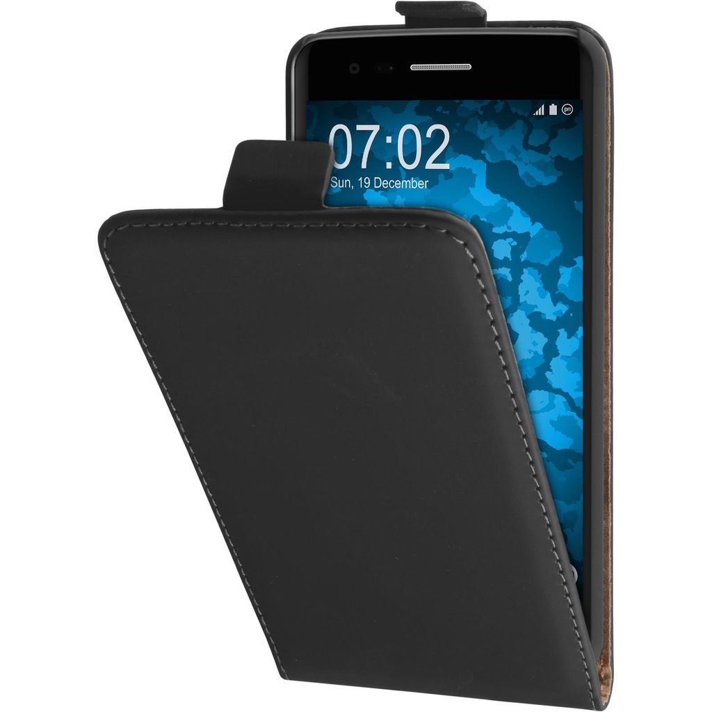 PhoneNatic Kunst-Lederhülle kompatibel mit LG K8 2017 - Flip-Case schwarz + 2 Schutzfolien