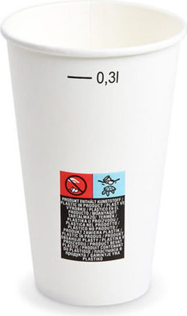 50x Heiß- und Kaltgetränkebecher PappbecherMix/PE weiß 300ml Eichstrich Ø 80mm
