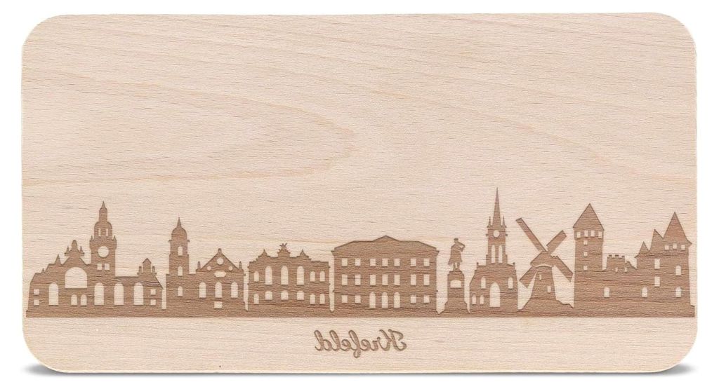 Frühstücksbrettchen mit Gravur - Skyline Krefeld - Holz Schneidebrett Vesperbrett Brotzeitbrett - Geschenk für Stadtliebhaber - Auch als Souveni...