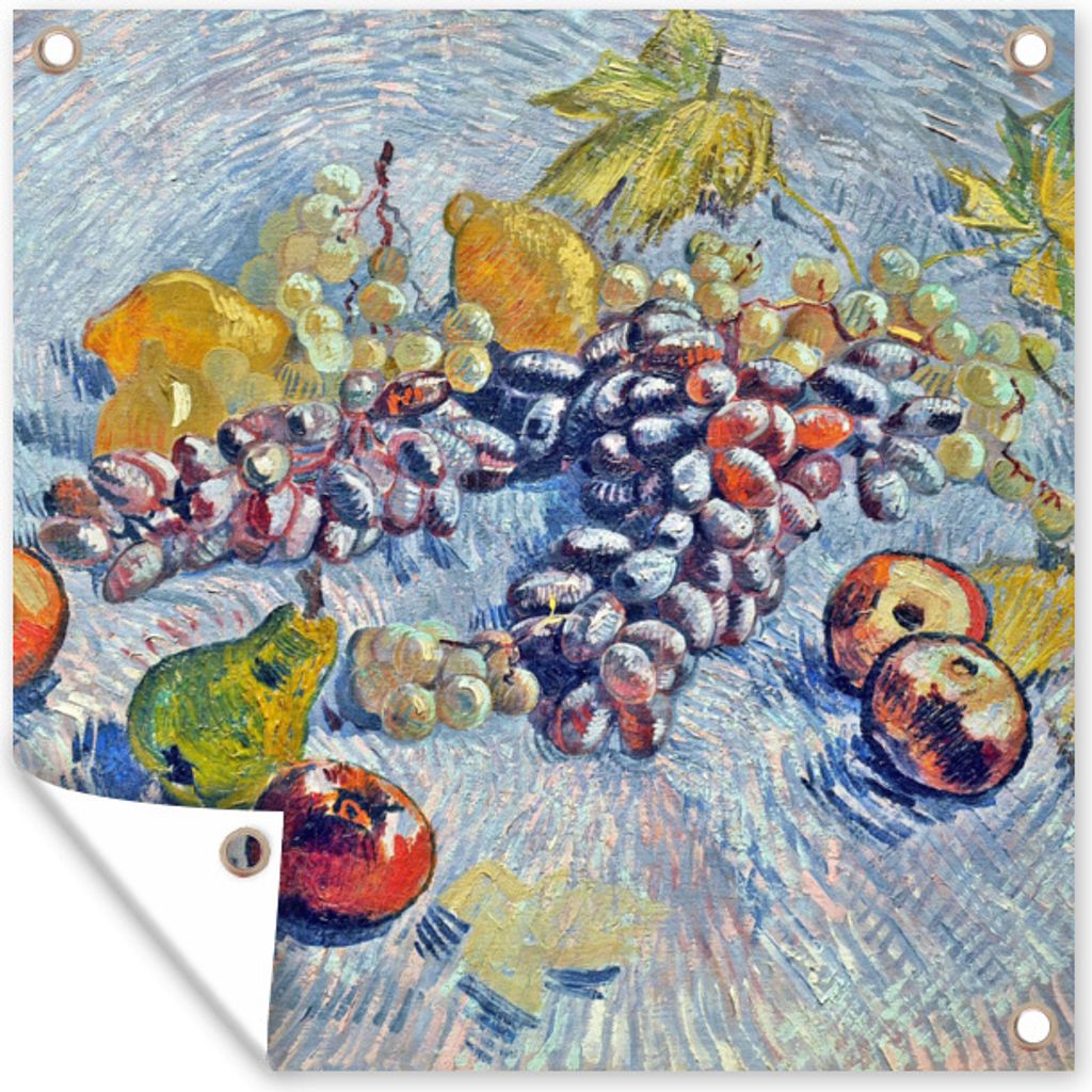 MuchoWow 100x100 cm Outdoor-Poster Gartendeko Sichtschutz Garten Poster für den Garten Weintrauben, Zitronen, Birnen und Äpfel - Vincent van Gogh