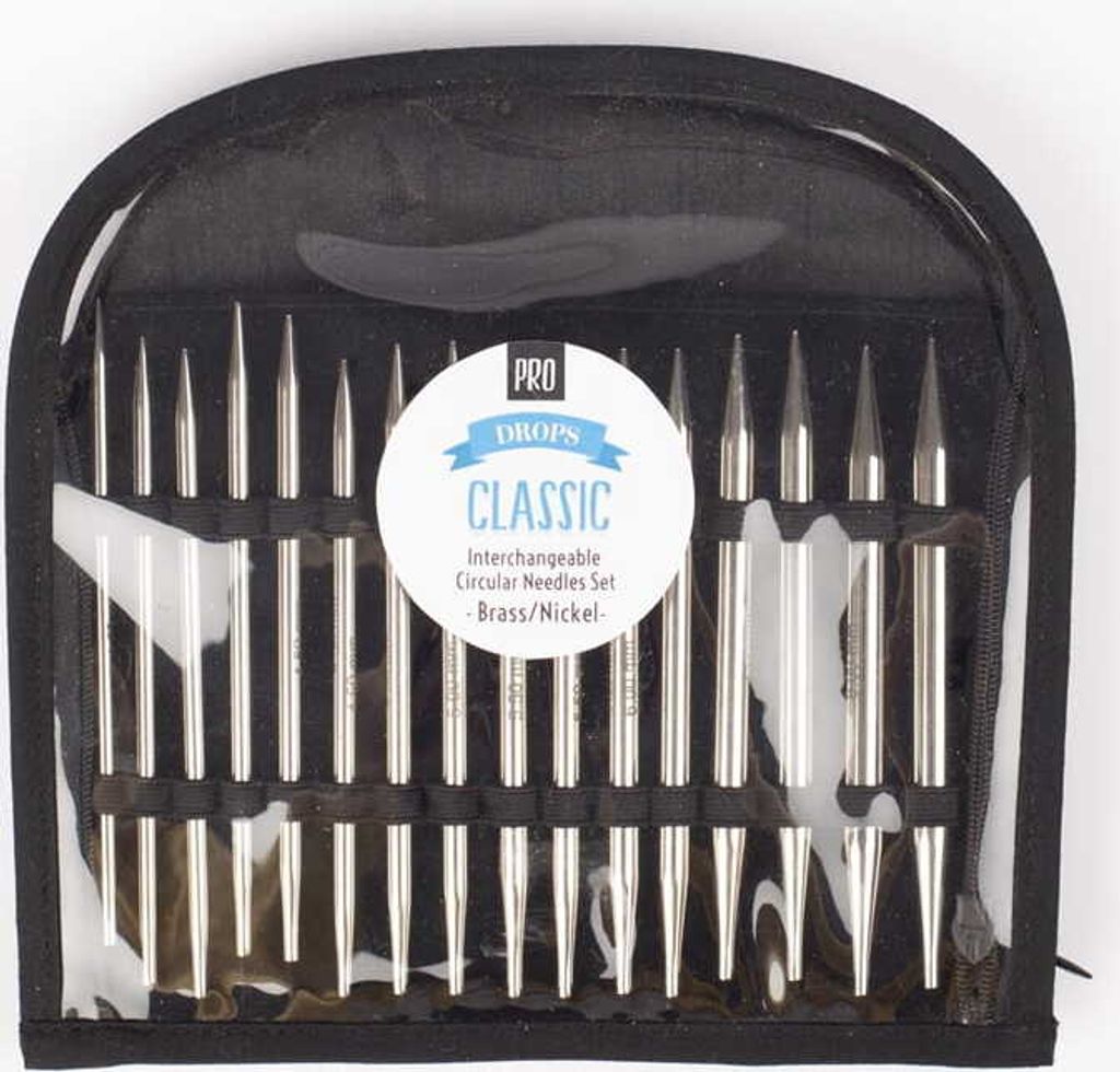 A set of knitting needles in a black case.