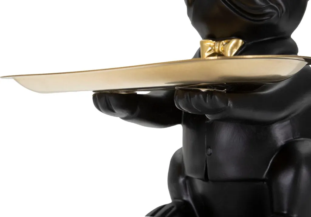 Statue Bouledogue Décorative Noire et Dorée avec Vide-poche Design Chic