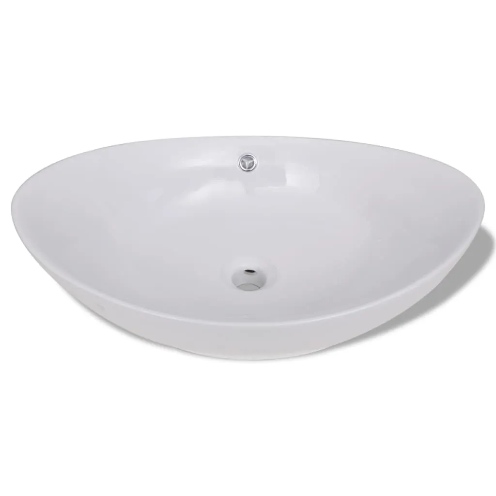 Lavabo Ovale in Ceramica con Troppopieno 59x38,5 - Ideale Famiglie - 9
