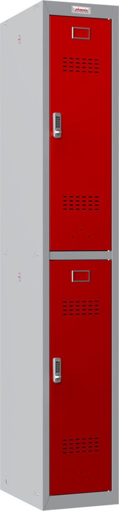 Phoenix PL1230GRE Schließfach Locker Grau - 1 Spind 2 roter Türen - Elektronisches Schloss - Für Büro, Lager, Fitness
