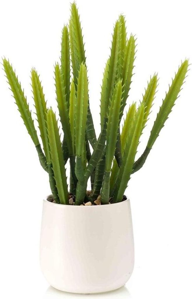 artplants.de Deko Kaktus Euphorbia trigona NORSHO im Dekotopf, grün, 28cm - Künstliche Kakteen