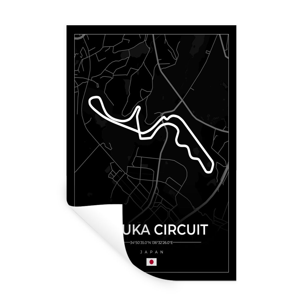 MuchoWow Wandtattoo Wandsticker Wandaufkleber F1 - Rennsport - Japan - Suzuka Circuit - Rennstrecke - Schwarz 20x30 cm Selbstklebend und Repositi...